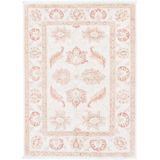 Hand Knotted Oushak Style Rug | Beige Turkish Accent Rug with All-Over Floral Design | 100% Wool