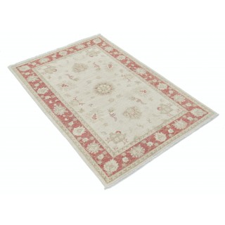 Hand Knotted Floral Oushak Accent Rug with Beige Field and Red Border | 100% Wool