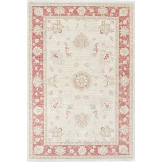 Hand Knotted Floral Oushak Accent Rug with Beige Field and Red Border | 100% Wool