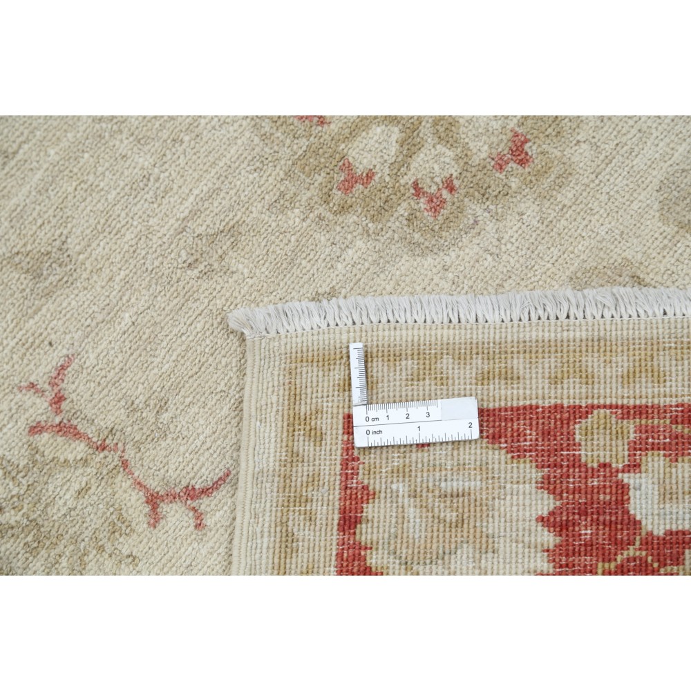 Hand Knotted Floral Oushak Accent Rug with Beige Field and Red Border | 100% Wool Hand Knotted Floral Oushak Accent Rug with Beige Field and Red Border | 100% Wool