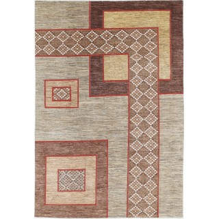 Hand Knotted Beige, Brown and Red Wool Area Rug | Abstract Geometric Design Carpet