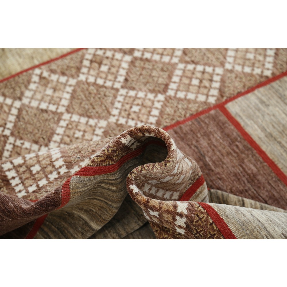 Hand Knotted Beige, Brown and Red Wool Area Rug | Abstract Geometric Design Carpet Hand Knotted Beige, Brown and Red Wool Area Rug | Abstract Geometric Design Carpet
