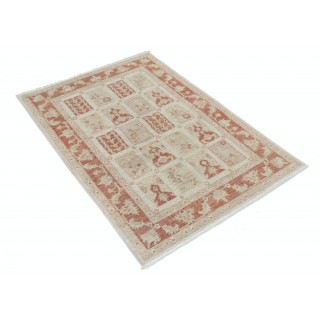 Hand Knotted Rust, Beige Wool Area Rug | Geometric Panel Accent Rug