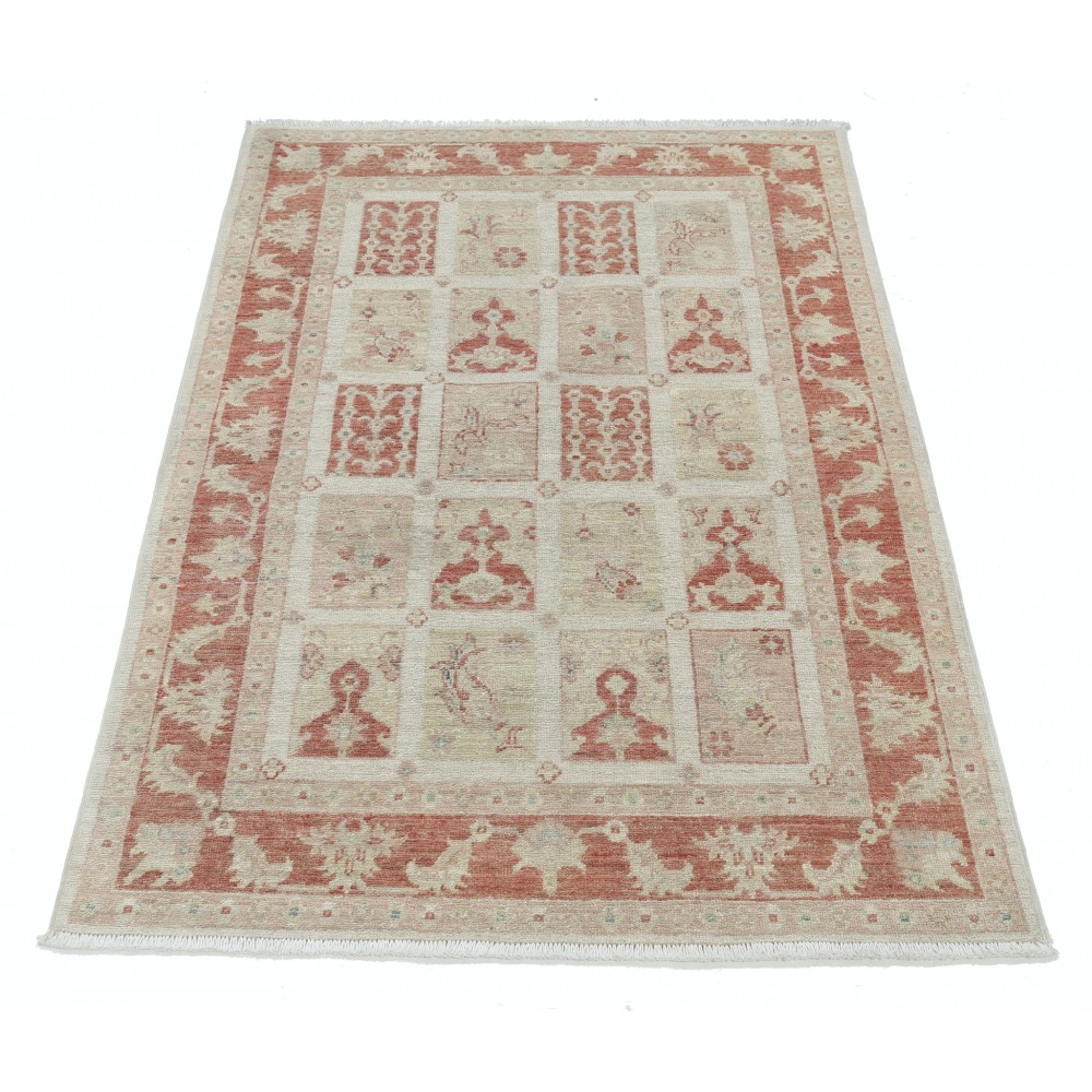 Hand Knotted Rust, Beige Wool Area Rug | Geometric Panel Accent Rug Hand Knotted Rust, Beige Wool Area Rug | Geometric Panel Accent Rug