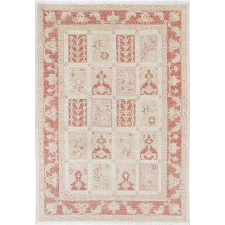 Hand Knotted Rust, Beige Wool Area Rug | Geometric Panel Accent Rug