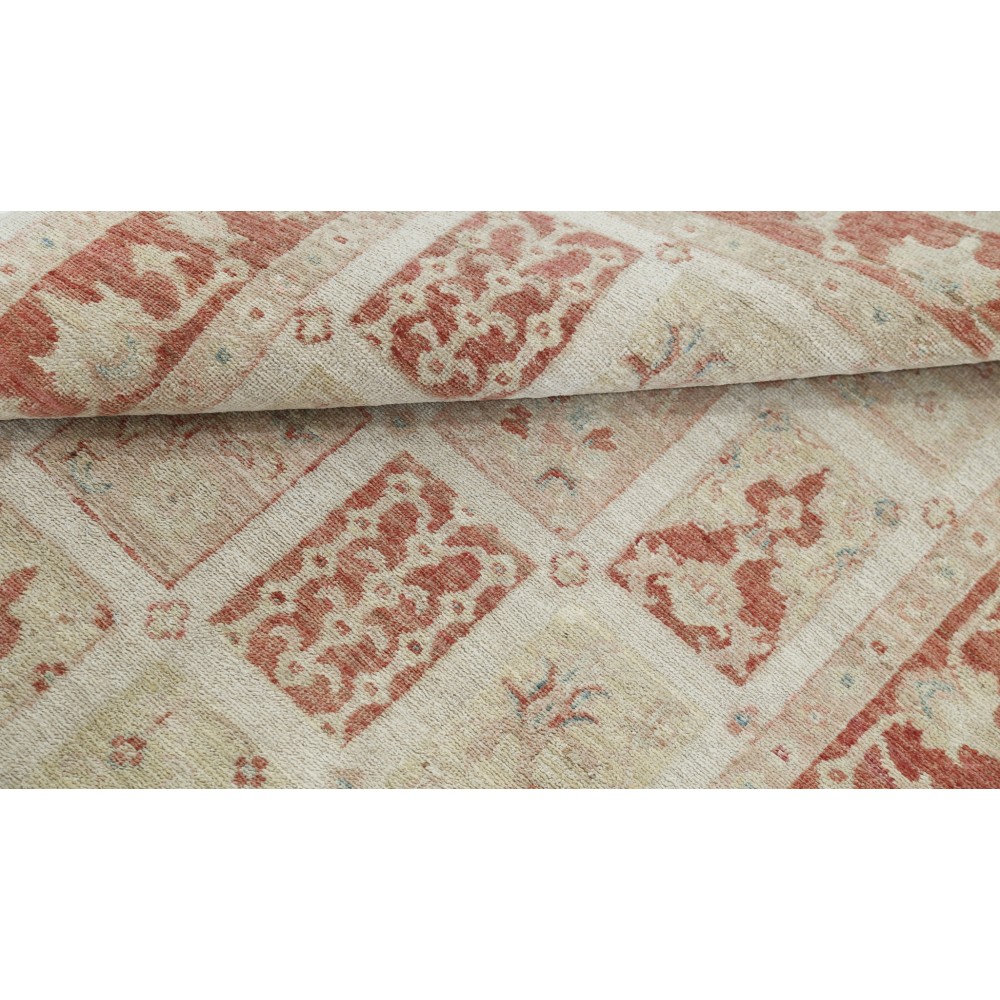 Hand Knotted Rust, Beige Wool Area Rug | Geometric Panel Accent Rug Hand Knotted Rust, Beige Wool Area Rug | Geometric Panel Accent Rug