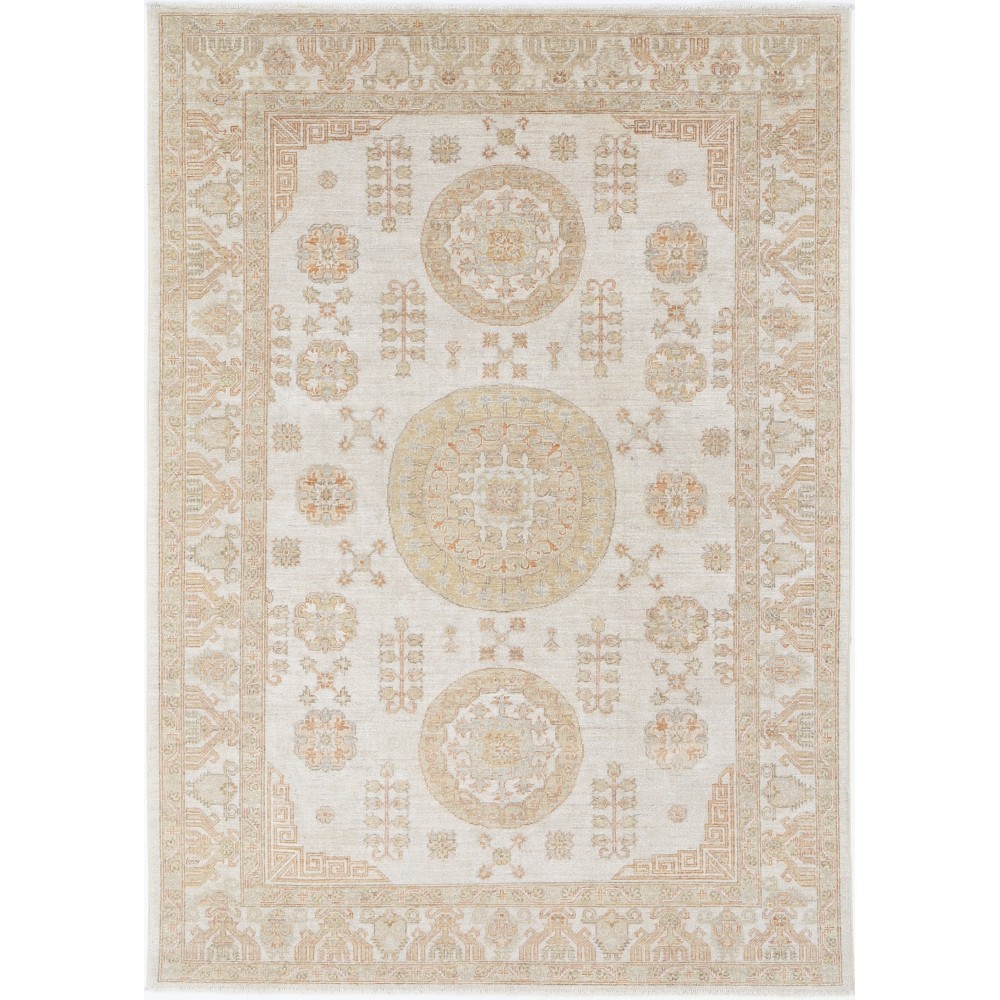 Traditional Hand Knotted Beige Area Rug | Geometric Medallion Design Carpet Traditional Hand Knotted Beige Area Rug | Geometric Medallion Design Carpet