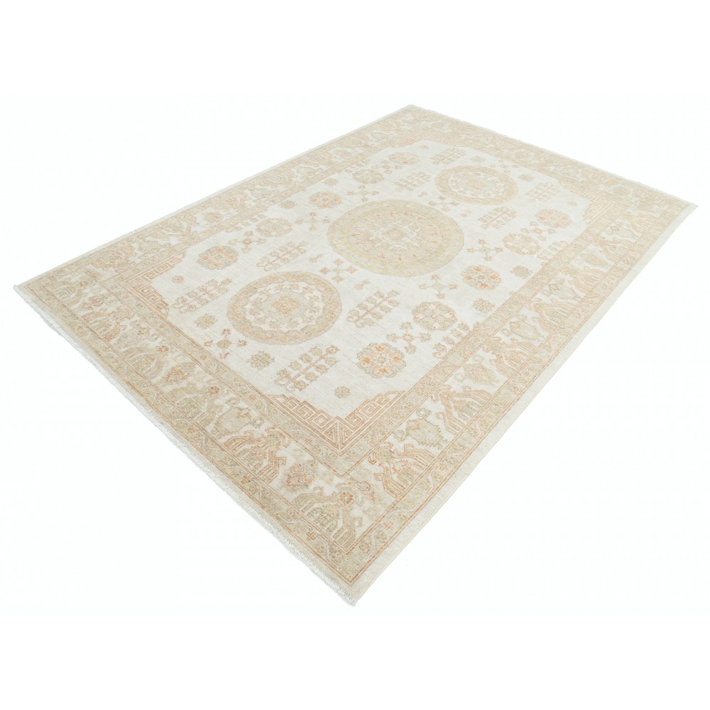 Traditional Hand Knotted Beige Area Rug | Geometric Medallion Design Carpet Traditional Hand Knotted Beige Area Rug | Geometric Medallion Design Carpet