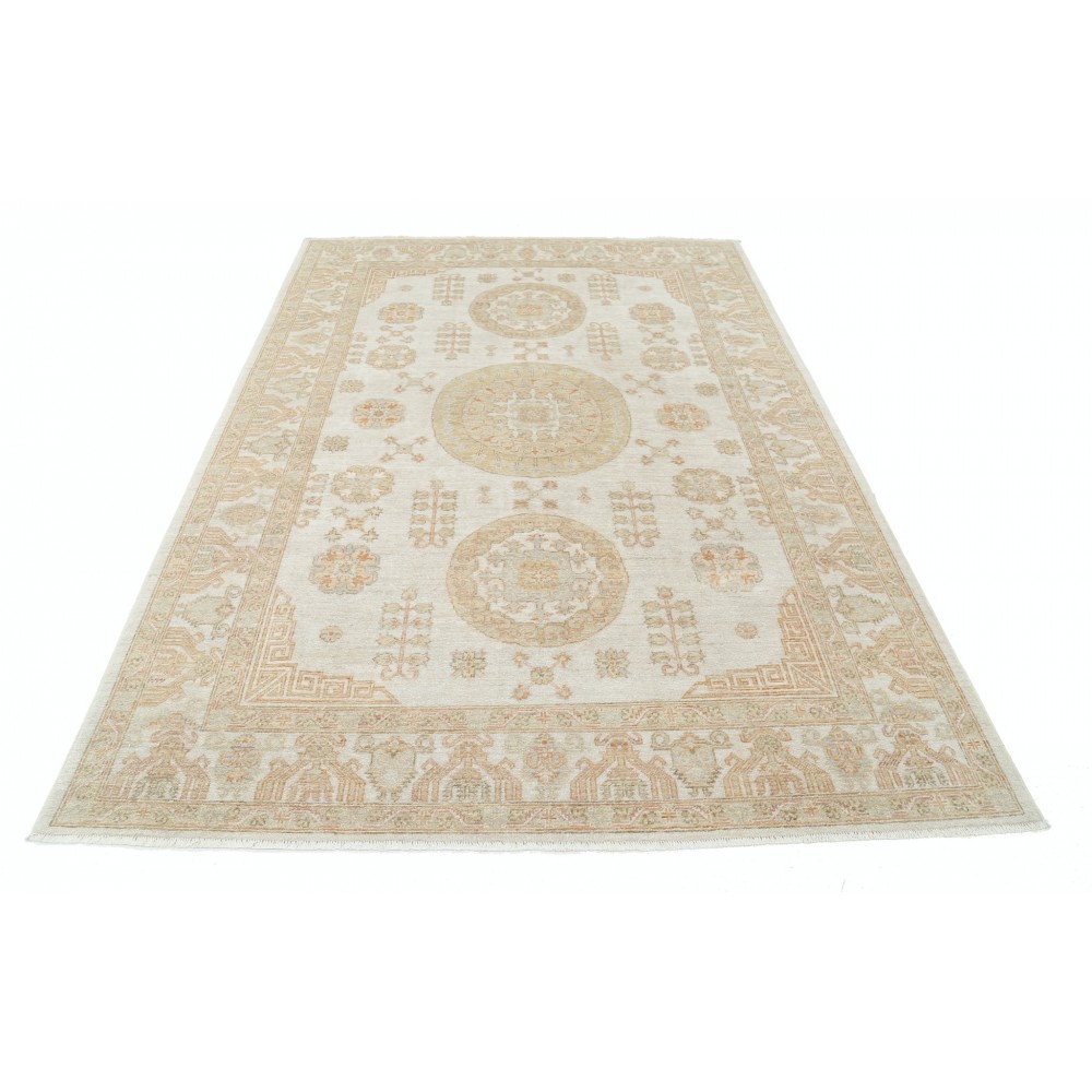 Traditional Hand Knotted Beige Area Rug | Geometric Medallion Design Carpet Traditional Hand Knotted Beige Area Rug | Geometric Medallion Design Carpet