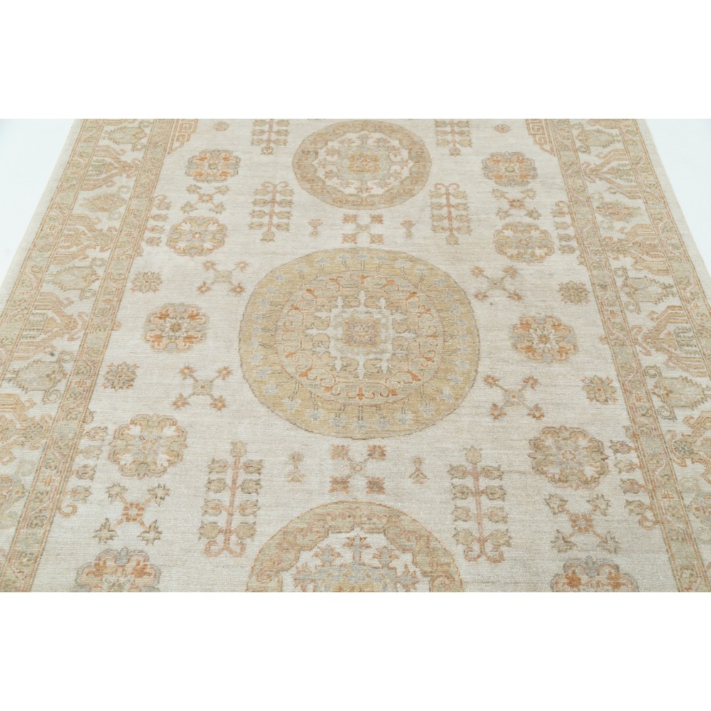 Traditional Hand Knotted Beige Area Rug | Geometric Medallion Design Carpet Traditional Hand Knotted Beige Area Rug | Geometric Medallion Design Carpet