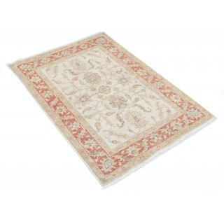 Hand Knotted Beige Accent Rug, Red Border Wool Area Rug with Floral Design Hand Knotted Beige Accent Rug, Red Border Wool Area Rug with Floral Design