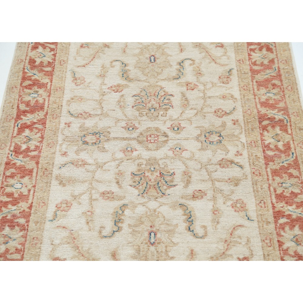 Hand Knotted Beige Accent Rug, Red Border Wool Area Rug with Floral Design