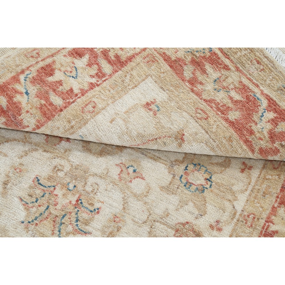 Hand Knotted Beige Accent Rug, Red Border Wool Area Rug with Floral Design