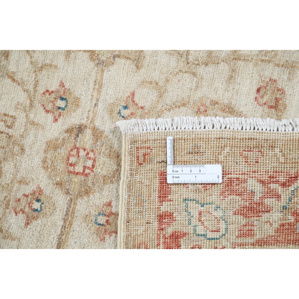 Hand Knotted Beige Accent Rug, Red Border Wool Area Rug with Floral Design