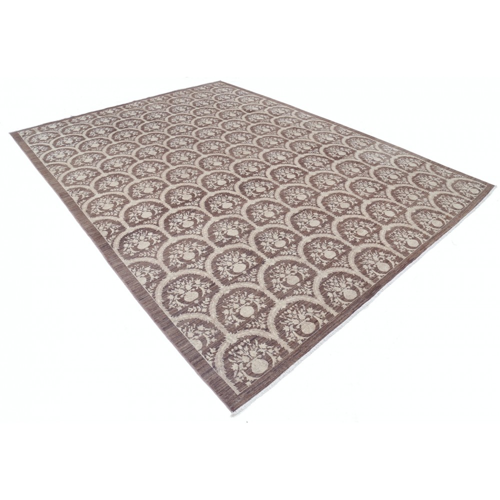 Hand Knotted Brown and Ivory Wool Area Rug | Turkish Botanical Repeating Design Carpet Hand Knotted Brown and Ivory Wool Area Rug | Turkish Botanical Repeating Design Carpet