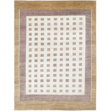 Hand Knotted Beige, Blush and Brown Wool Area Rug | Geometric Grid Design Carpet