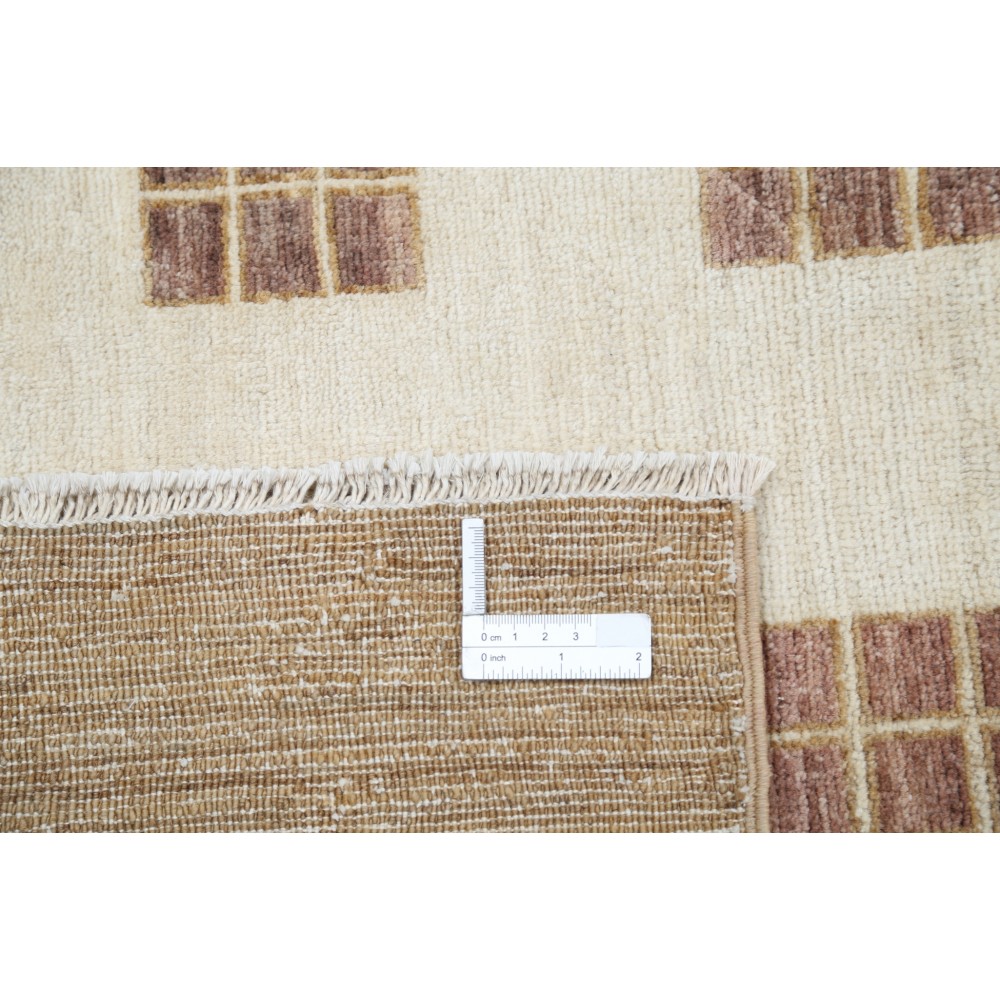 Hand Knotted Beige, Blush and Brown Wool Area Rug | Geometric Grid Design Carpet