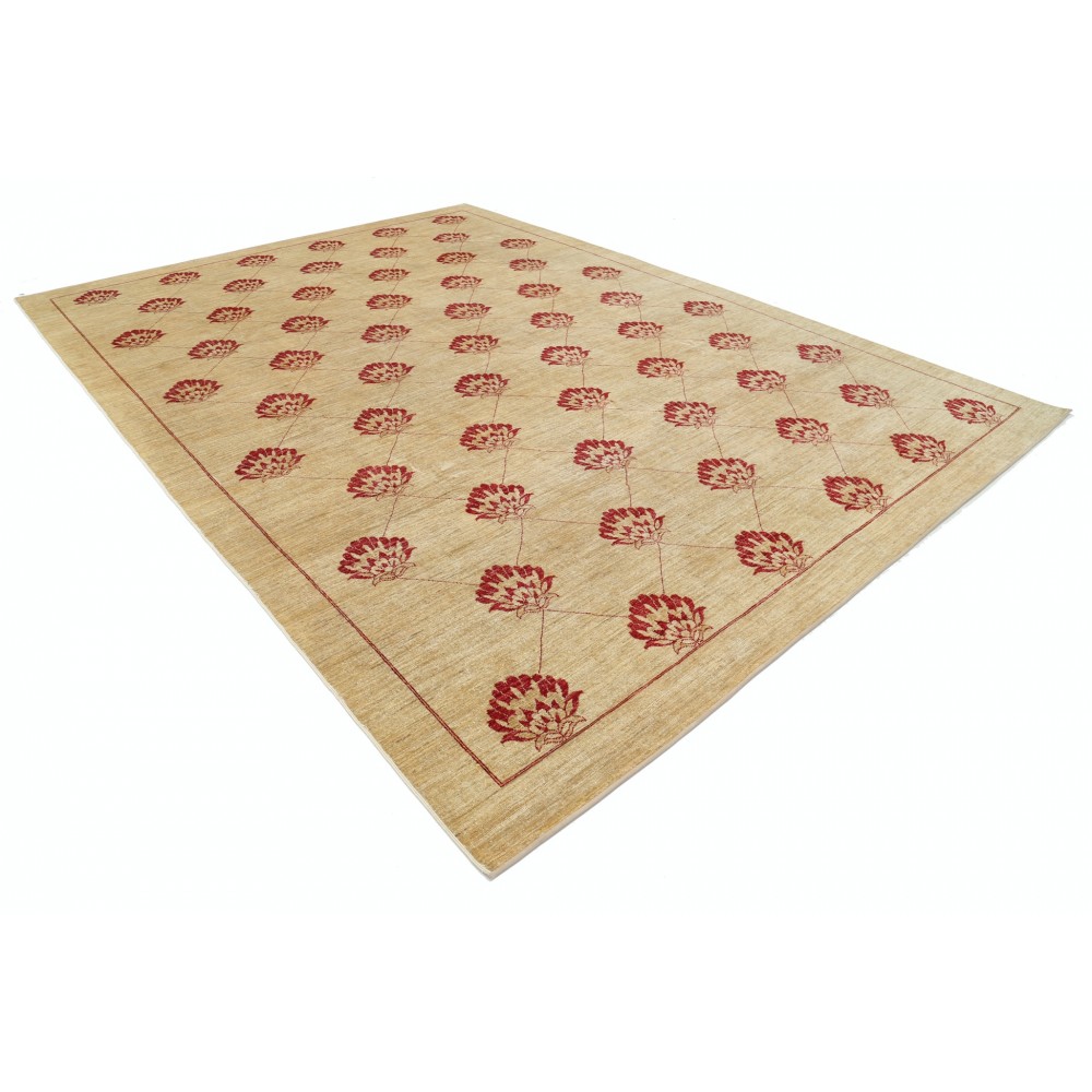 Hand Knotted Beige and Red Wool Area Rug | Turkish Repeating Floral Design Carpet Hand Knotted Beige and Red Wool Area Rug | Turkish Repeating Floral Design Carpet