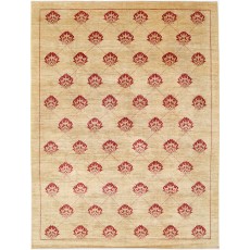 Hand Knotted Beige and Red Wool Area Rug | Turkish Repeating Floral Design Carpet