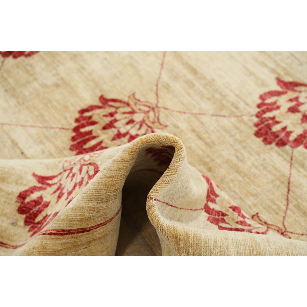 Hand Knotted Beige and Red Wool Area Rug | Turkish Repeating Floral Design Carpet Hand Knotted Beige and Red Wool Area Rug | Turkish Repeating Floral Design Carpet