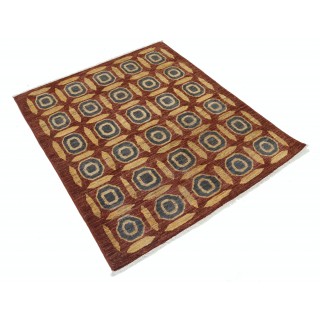 Hand Knotted Rust, Gold and Charcoal Area Rug | Geometric Pattern Accent Rug | 100% Wool