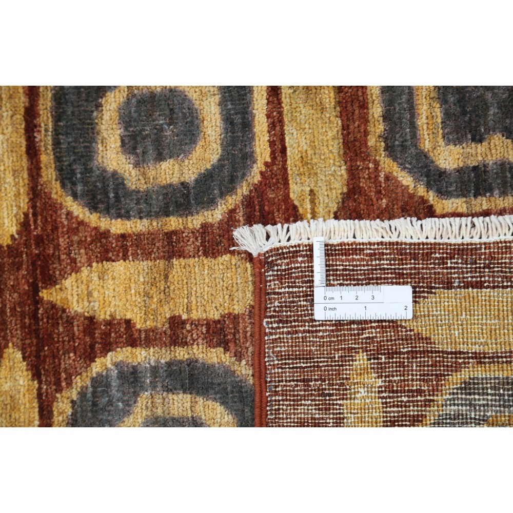 Hand Knotted Rust, Gold and Charcoal Area Rug | Geometric Pattern Accent Rug | 100% Wool Hand Knotted Rust, Gold and Charcoal Area Rug | Geometric Pattern Accent Rug | 100% Wool