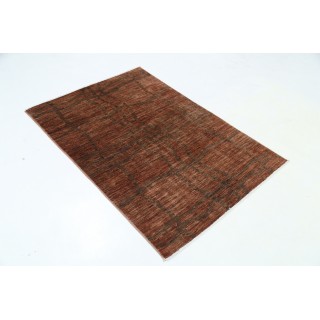 Hand Knotted Rust and Brown Wool Area Rug | Abstract Linear Rug