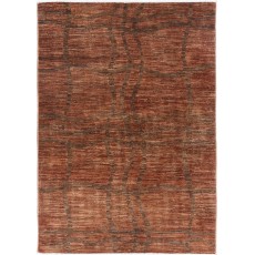 Hand Knotted Rust and Brown Wool Area Rug | Abstract Linear Rug