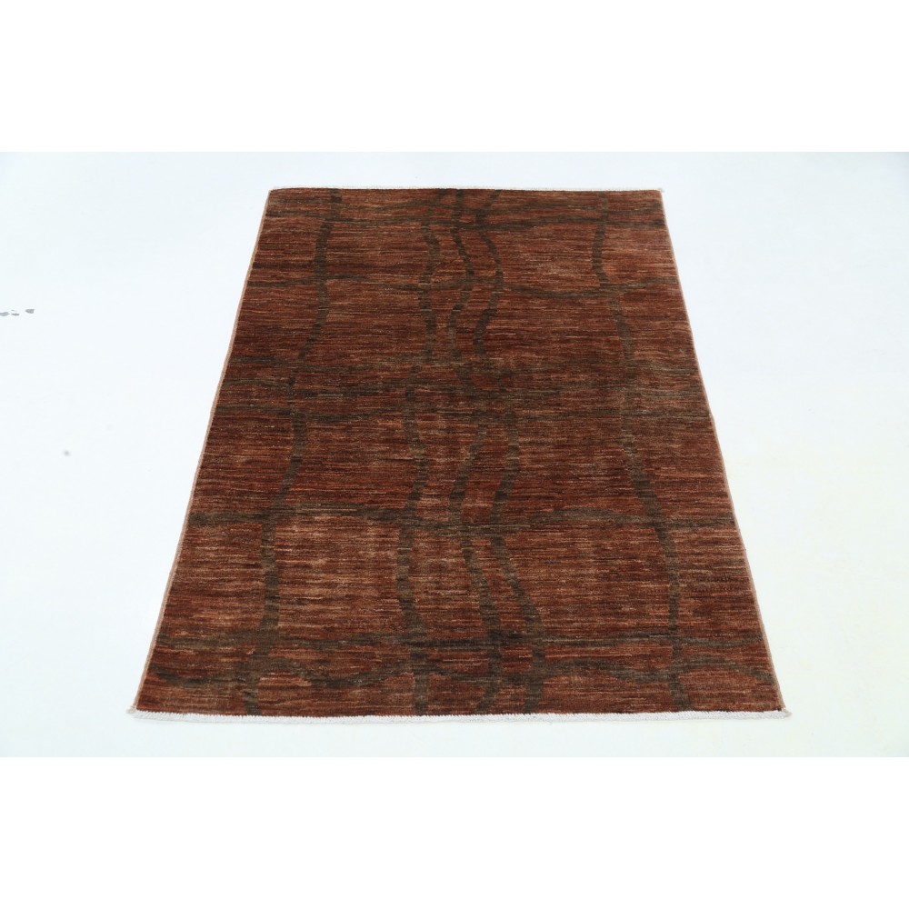 Hand Knotted Rust and Brown Wool Area Rug | Abstract Linear Rug
