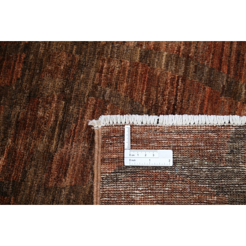 Hand Knotted Rust and Brown Wool Area Rug | Abstract Linear Rug