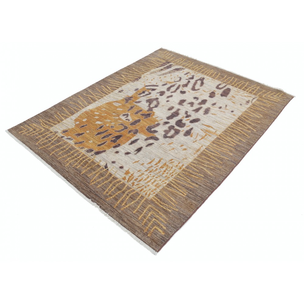Hand Knotted Brown, Beige and Mustard Wool Area Rug | Abstract Design Carpet Hand Knotted Brown, Beige and Mustard Wool Area Rug | Abstract Design Carpet