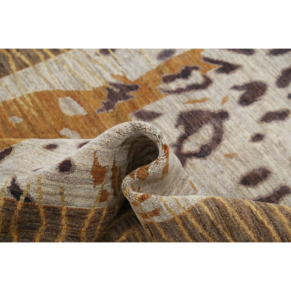 Hand Knotted Brown, Beige and Mustard Wool Area Rug | Abstract Design Carpet Hand Knotted Brown, Beige and Mustard Wool Area Rug | Abstract Design Carpet