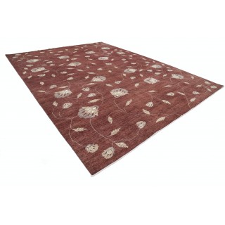 Hand Knotted Red and Beige Wool Oversize Rug | Turkish Floral Vine Design Carpet