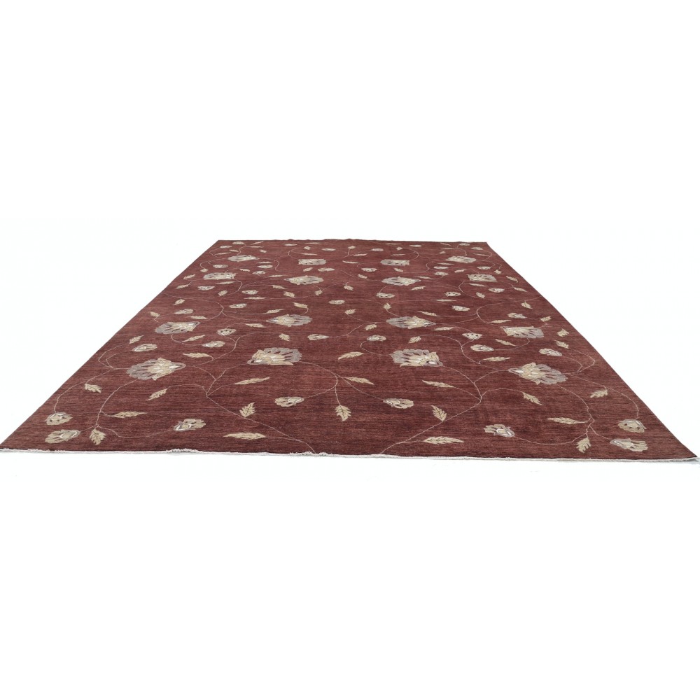 Hand Knotted Red and Beige Wool Oversize Rug | Turkish Floral Vine Design Carpet