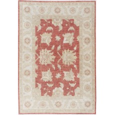Decorative Hand Knotted Floral Turkish Area Rug with Red Field and Ivory Border | 100% Wool