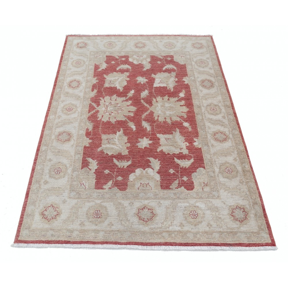Decorative Hand Knotted Floral Turkish Area Rug with Red Field and Ivory Border | 100% Wool Decorative Hand Knotted Floral Turkish Area Rug with Red Field and Ivory Border | 100% Wool
