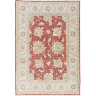 Decorative Hand Knotted Floral Turkish Area Rug with Red Field and Ivory Border | 100% Wool