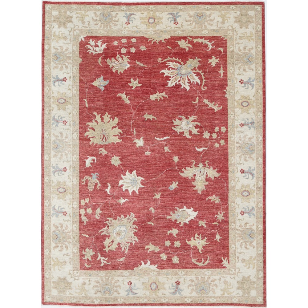 Hand Knotted Floral Large Area Rug with Red Field and Ivory Border | Traditional Oushak Wool Carpet Hand Knotted Floral Large Area Rug with Red Field and Ivory Border | Traditional Oushak Wool Carpet