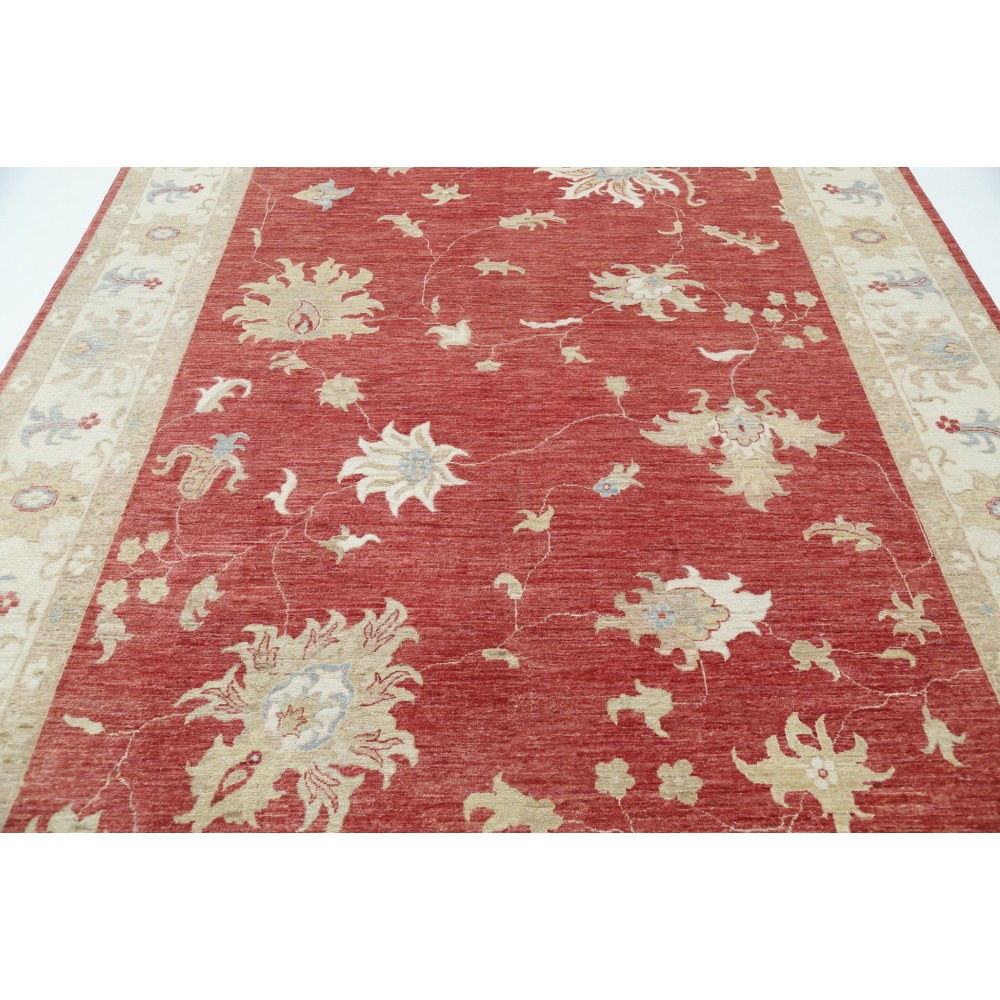 Hand Knotted Floral Large Area Rug with Red Field and Ivory Border | Traditional Oushak Wool Carpet Hand Knotted Floral Large Area Rug with Red Field and Ivory Border | Traditional Oushak Wool Carpet