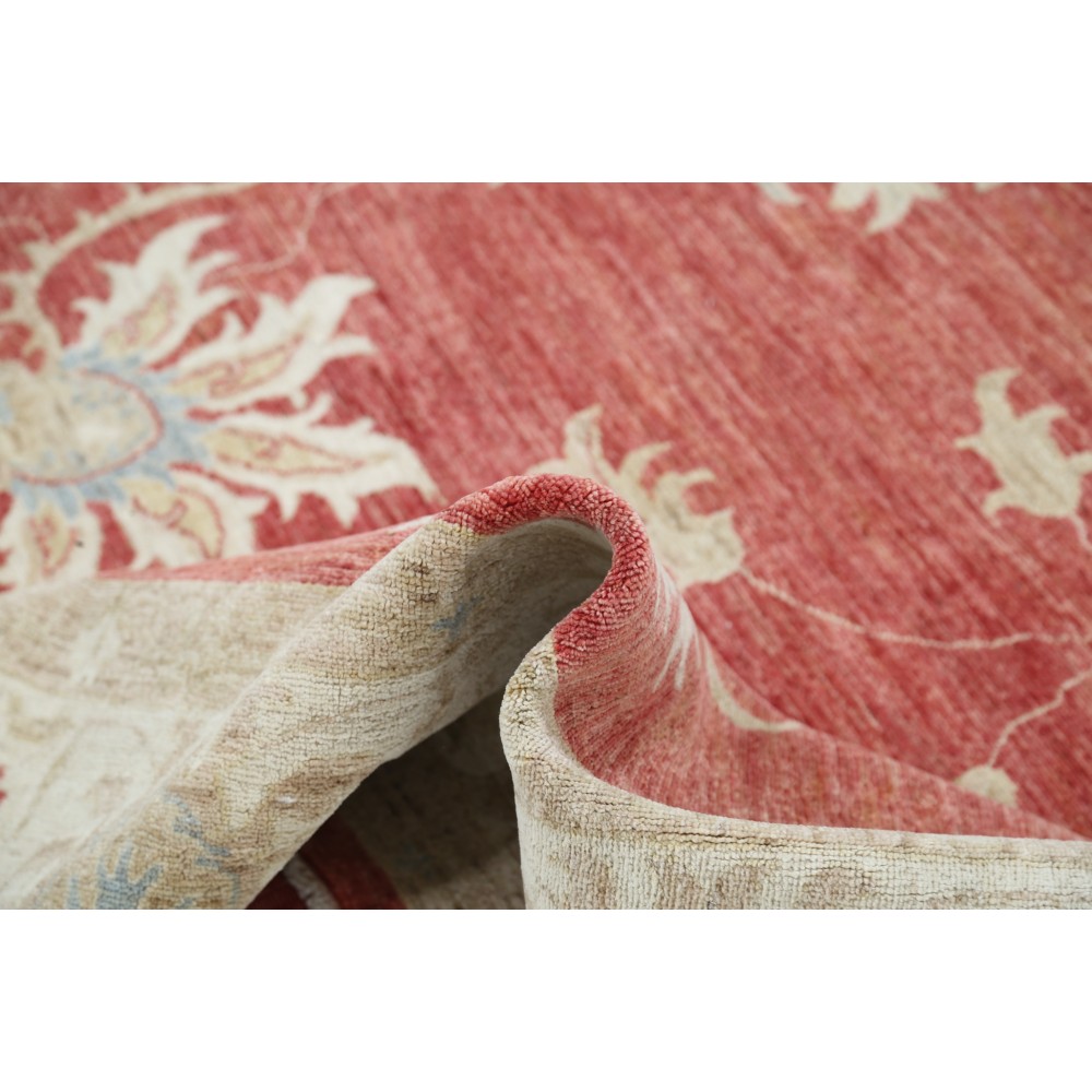 Hand Knotted Floral Large Area Rug with Red Field and Ivory Border | Traditional Oushak Wool Carpet Hand Knotted Floral Large Area Rug with Red Field and Ivory Border | Traditional Oushak Wool Carpet