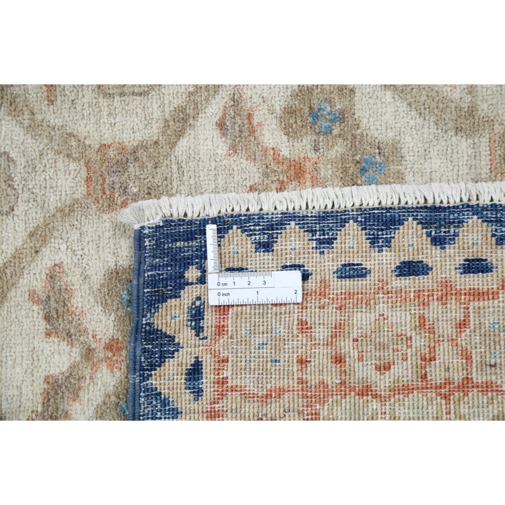 Hand Knotted Ivory, Navy Blue, Light Blue Wool Rug | Geometric Floral Pattern Carpet Hand Knotted Ivory, Navy Blue, Light Blue Wool Rug | Geometric Floral Pattern Carpet