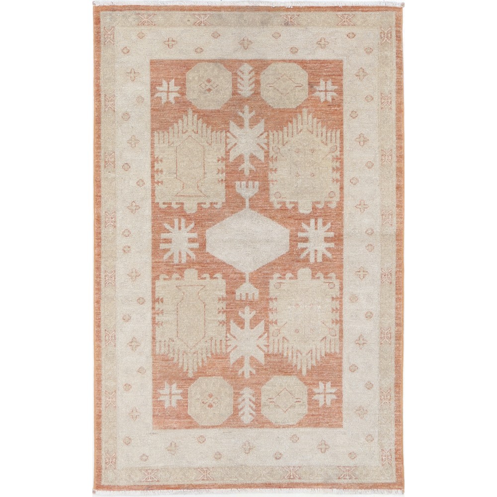 Hand Knotted Beige, Red Wool Area Rug | Turkish Tribal Motif Accent Rug Hand Knotted Beige, Red Wool Area Rug | Turkish Tribal Motif Accent Rug