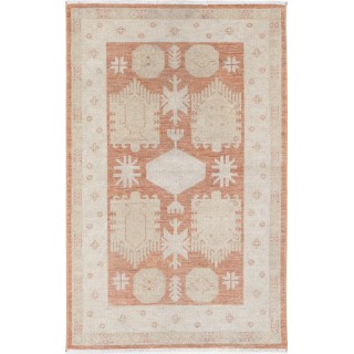 Hand Knotted Beige, Red Wool Area Rug | Turkish Tribal Motif Accent Rug