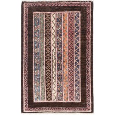 Colorful Hand Knotted Oushak Style Wool Area Rug | Turkish Stripe Motif Accent Rug