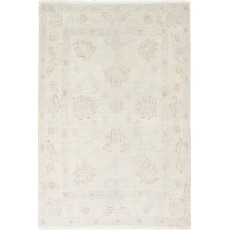 Handknotted Oushak Rug | Beige Turkish Accent Rug with All-Over Floral Design | 100% Wool