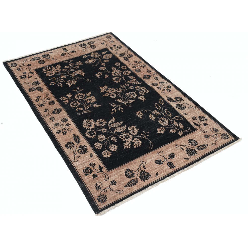 Hand Knotted Black, Blush Wool Area Rug | Oushak Style Floral Motif Accent Rug Hand Knotted Black, Blush Wool Area Rug | Oushak Style Floral Motif Accent Rug