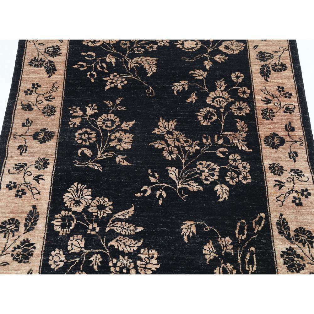 Hand Knotted Black, Blush Wool Area Rug | Oushak Style Floral Motif Accent Rug Hand Knotted Black, Blush Wool Area Rug | Oushak Style Floral Motif Accent Rug
