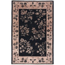 Hand Knotted Black, Blush Wool Area Rug | Oushak Style Floral Motif Accent Rug