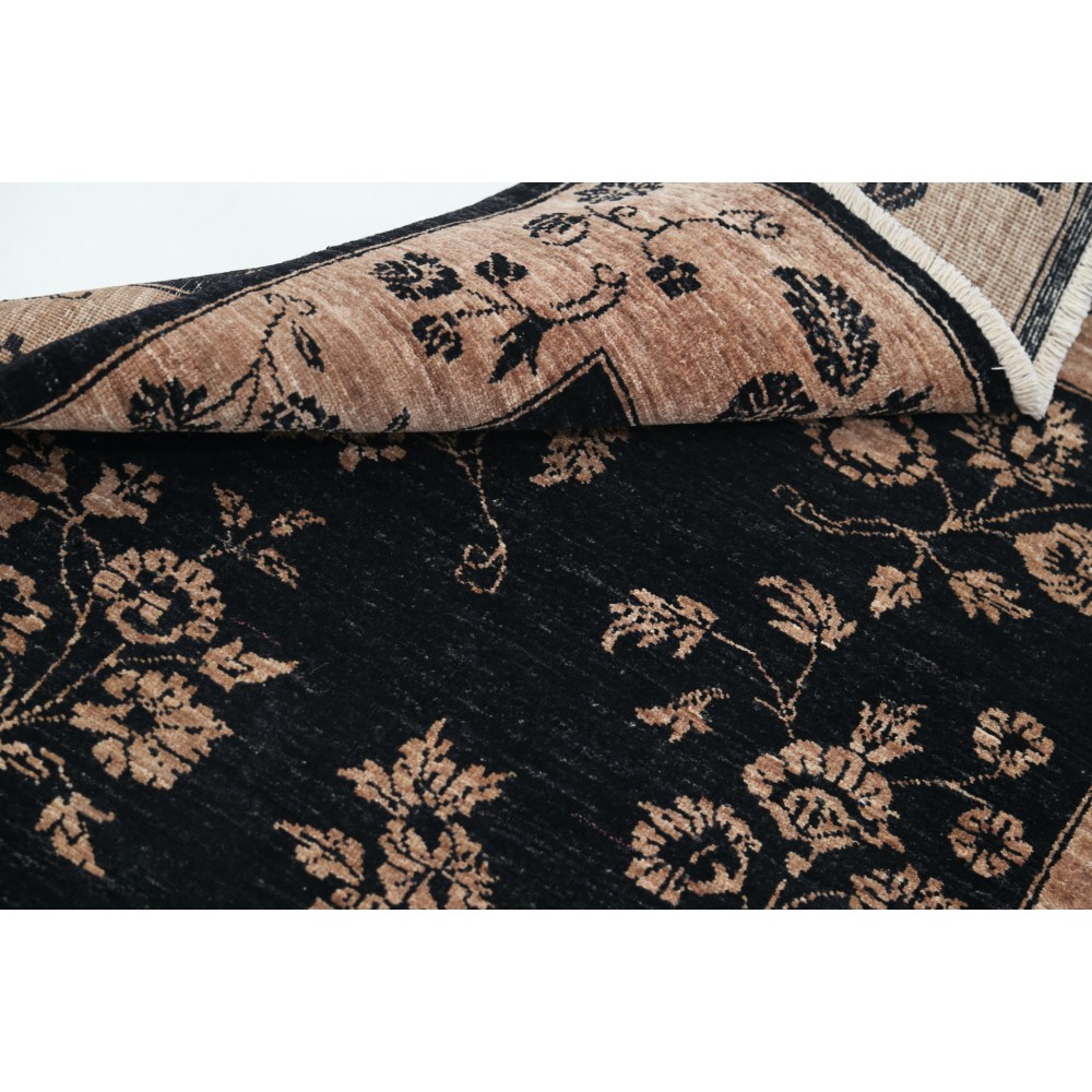 Hand Knotted Black, Blush Wool Area Rug | Oushak Style Floral Motif Accent Rug Hand Knotted Black, Blush Wool Area Rug | Oushak Style Floral Motif Accent Rug