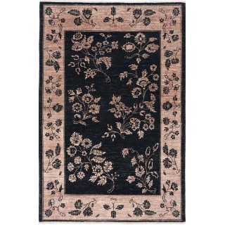 Hand Knotted Black, Blush Wool Area Rug | Oushak Style Floral Motif Accent Rug
